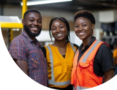 Team members collaborating around a table.